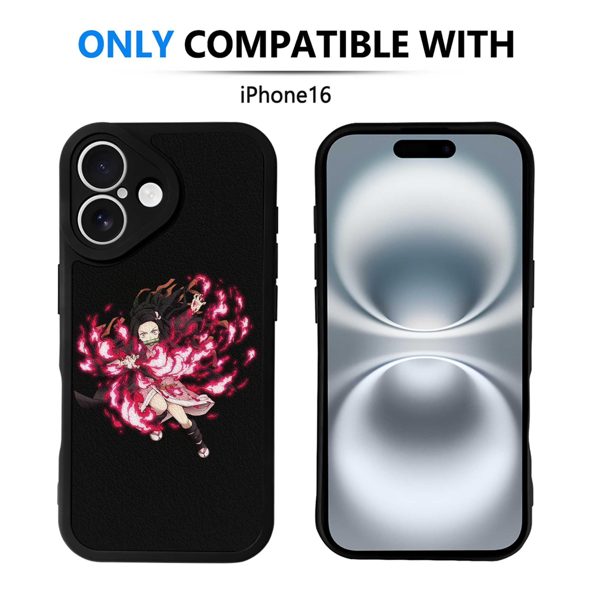 （画像用） 鬼滅の刃（きめつのやいば）竈門 禰󠄀豆子／かまど ねずこ Kamado Nezuko 【iPhone 16シリーズ対応】シリコンスマホケース（レザー調） 材質：シリコン